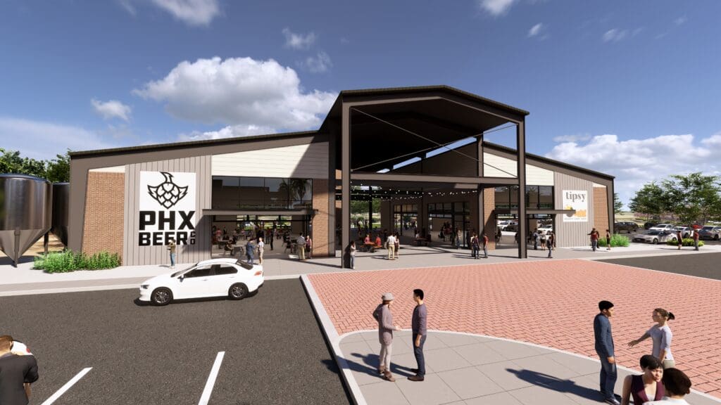 Main entrance of a modern restaurant at The Shops at Marley Park.